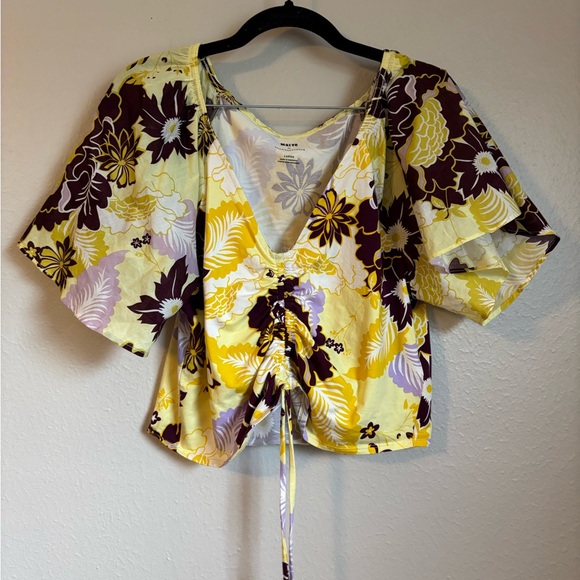 NWOT MAEVE ANTHROPOLOGIE FLORAL FLUTTER CINCHED TOP L - Picture 5 of 10